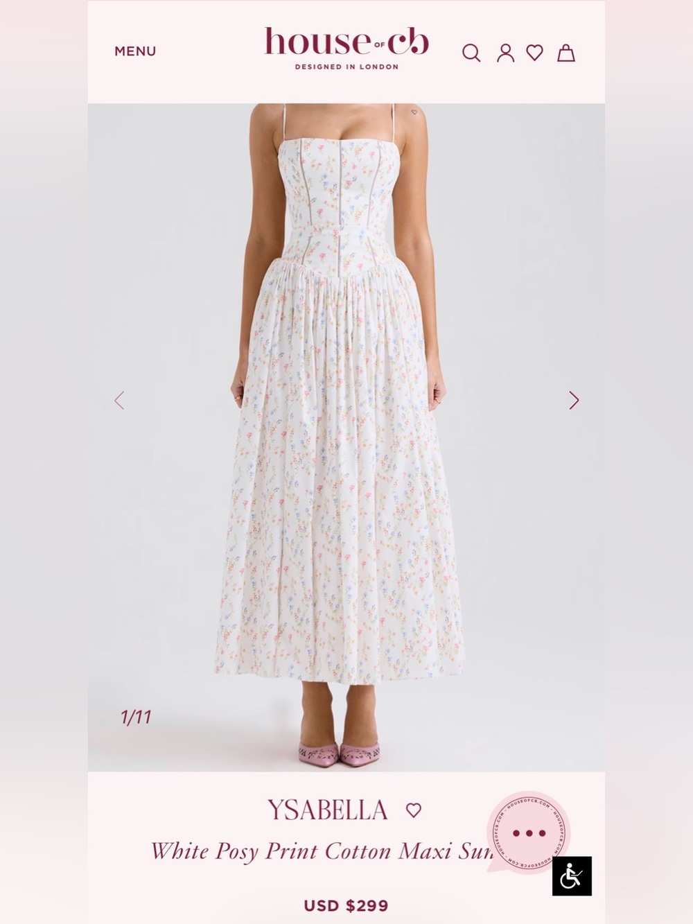 House of CB White Floral Posy Print Cotton Maxi Skirt